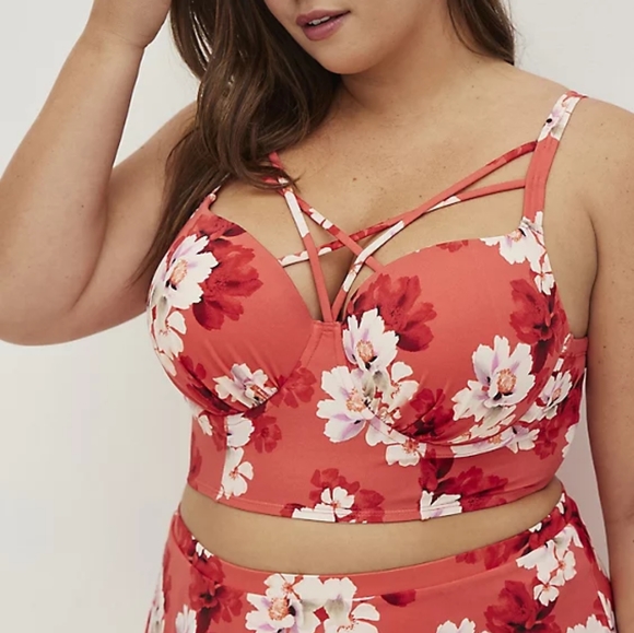Underwire Push-Up Plunge Swim Top Floral Jasmine Blossoms - Picture 1 of 6
